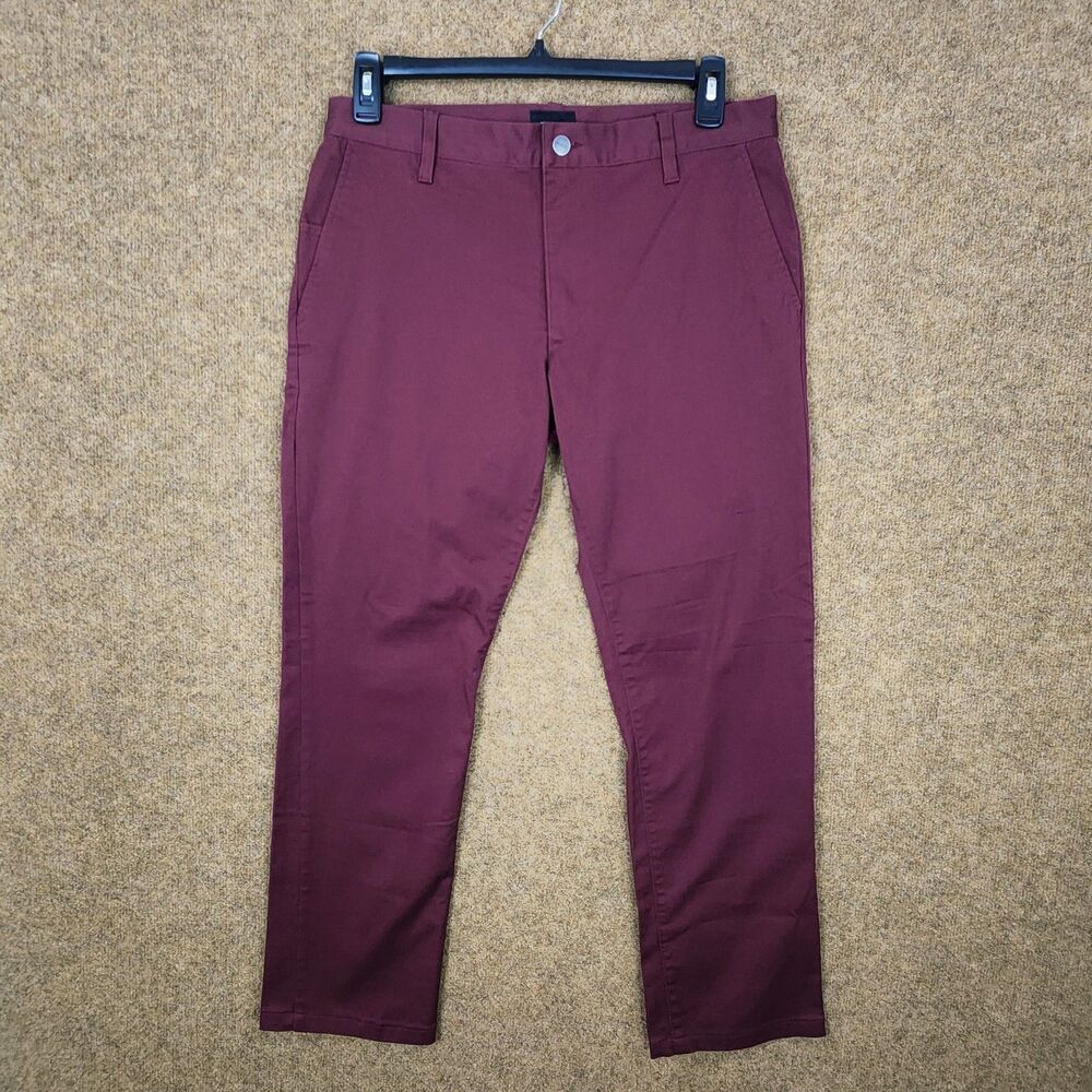 RVCA Week-End Stretch Pants Men Size 33 Burgundy Flat-Front Chino Casual Pockets